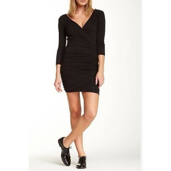 James Perse Black Skinny Wrap tucked Dress - Picture 3 of 6